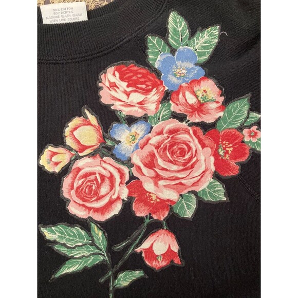 Vintage 90s Sweatshirt 1990s Floral Dark Romance New Wave Hipster Size Large - Picture 8 of 11